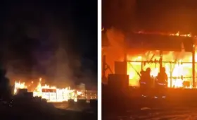 Крупный пожар вспыхнул на производстве пескоблоков в Таразе