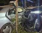 Жесткое столкновение на аль-Фараби в Алматы: два автомобиля снесли деревья
