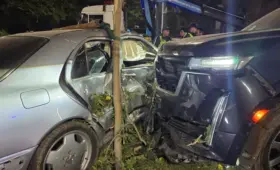 Жесткое столкновение на аль-Фараби в Алматы: два автомобиля снесли деревья