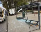 Грузовик снес остановку после столкновения с кроссовером в Алматы